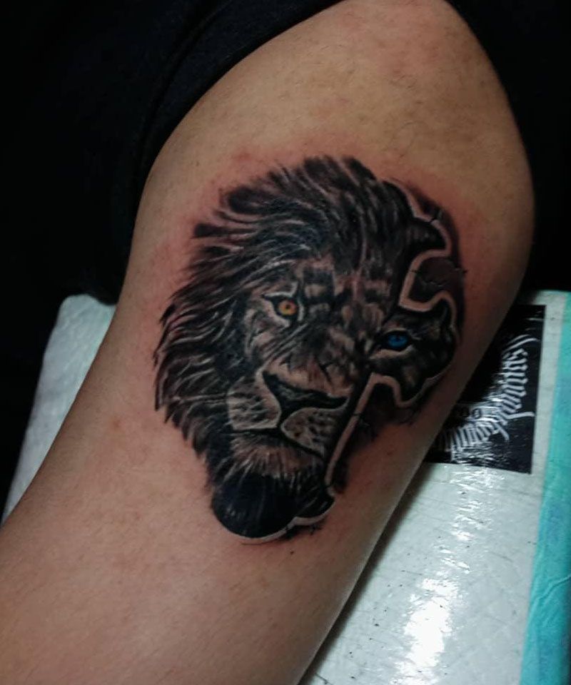 30 Unique Lion Cross Tattoos You Can Copy