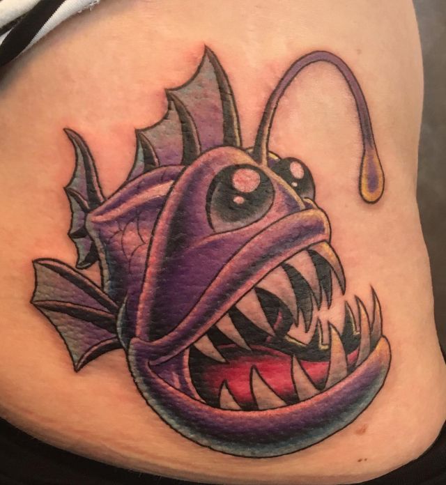 Elegant Angler Fish Tattoo on Belly