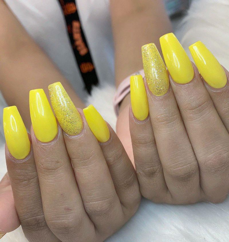 60 Pretty Yellow Acrylic Coffin Nails to Express Your Personality ...